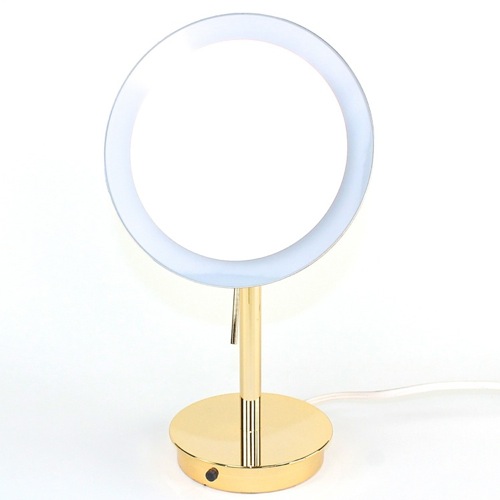 Makeup Mirror, Windisch 99851, Round Chrome or Gold Pedestal Lighted 3x Magnifying Mirror 99851
